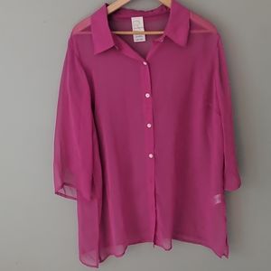 Magenta sheer collar, button down top